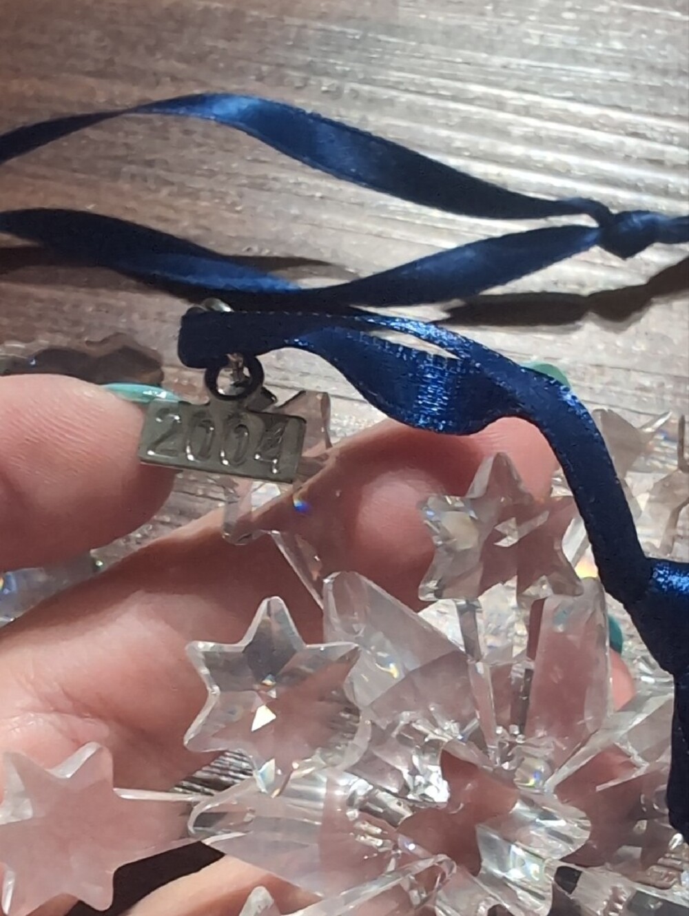 Swarovski Crystal Snowflake and Star Ornaments with Navy Ribbons - Picture 5 of 6
